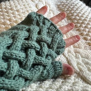 Hand-knitted Celtic Cabled arm warmers/fingerless mitts. Design by HandyLittleMe